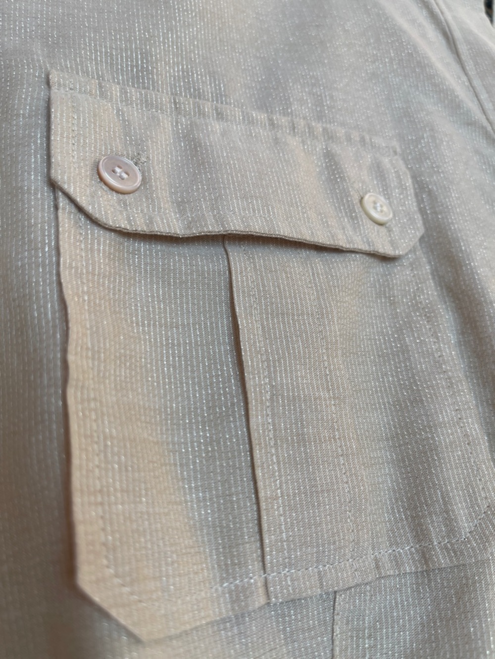 Talbots Cream And Silver Shimmer pinstripe Tunic w/ Adjustable Sleeve - size 12 - Picture 3 of 8